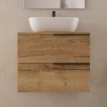 Meuble de salle de bain 60cm avec vasque  poser arrondie - 2 tiroirs - sans miroir - roble (chne clair) ...