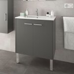 Meuble de salle de bain 70 cm couleur gris option a suspendre rangements 2 portes