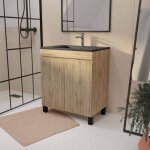 Aurlane - meuble de salle de bains 70 cm timber - dcor chne naturel  portes avec vasque noire