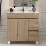 Meuble de salle de bain 70cm simple vasque sans miroir  poseravec portes et tiroirs - cambrian (chne ...