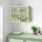 Modfu - meuble de salle de bain 70x23x60cm, meuble de cuisine, buffet, meuble haut avec 2 portes vitres, ...