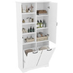 Meuble de salle de bain 78 x 35 x 172 cm - double panier � linge - 4 compartiments ouverts - 1 porte ...