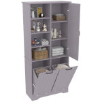 Meuble de salle de bain 78 x 35 x 172 cm - double panier � linge - 4 compartiments ouverts - 1 porte ...