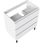 Meuble de salle de bain 80cm avec 3 tiroirs + 2 pieds, meuble sans vasque, blanc