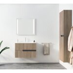 Meuble de salle de bains 80cm ch�ne fonc� 2 tiroirs avec vasque c�ramique blanche - one