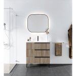 Aurlane - meuble de salle de bains 80cm chêne foncé 3 tiroirs avec vasque céramique blanche - one Aurlane - meuble de salle de bains 80cm chêne foncé 3 tiroirs avec vasque céramique blanche - one