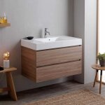 Meuble de salle de bain 90 cm ch�ne naturel avec lavabo blanc valentina