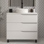 Cosyneo - meuble de salle de bain 90cm avec plateau et vasque � poser - 3 tiroirs - sans miroir - blanc ...