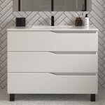 Meuble de salle de bain 90cm simple vasque - 3 tiroirs - sans miroir - blanc - mata