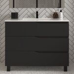 Meuble de salle de bain 90cm simple vasque - 3 tiroirs - sans miroir - noir - mata