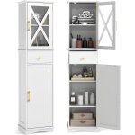 Goplus - meuble salle de bain, armoire de rangement troit sur pieds, colonne salle de bain avec porte, ...