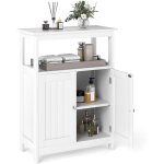 Meuble salle de bain, armoire salle de bain au sol avec double portes, plateau grand, 2 compartiments ...