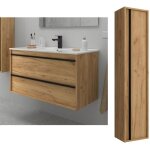 Salgar - meuble de salle de bain dimensions 100 cm couleur chne africain miroir sans miroir colonne ...