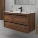 Salgar - meuble de salle de bain dimensions 100 cm couleur noyer maya miroir sans miroir colonne de rangement ...