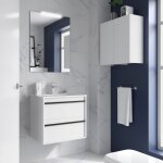 Salgar - meuble de salle de bain dimensions 60 cm couleur blanc mat miroir avec miroir + led colonne ...
