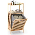 Costway - meuble salle de bain en bambou, panier  linge inclinable, meuble linge placard 43l, panier ...