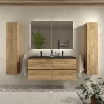 Meuble de salle de bain bequia 120cm ch�ne vasque noir porcelaine centrale