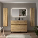 Meuble de salle de bain bequia 3c 120cm ch�ne vasque porcelaine centrale