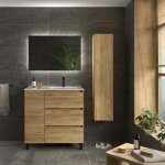 Meuble de salle de bain bequia plus 3c 90cm ch�ne vasque porcelaine robinet � droite 1p