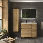 Meuble de salle de bain bequia plus 3c 90cm ch�ne vasque porcelaine robinet � gauche 1p