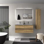 Meuble de salle de bain bequia metal 120cm ch�ne vasque porcelaine centrale