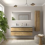 Meuble de salle de bain bequia metal 140cm ch�ne vasque toscana charge min�rale centrale