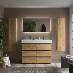 Meuble de salle de bain bequia metal 3c 120cm ch�ne vasque veneto porcelaine centrale