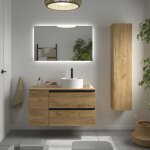 Meuble de salle de bain bequia plus metal 90cm ch�ne vasque � poser porcelaine c�t� r�versible 1p