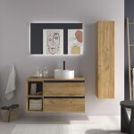 Meuble de salle de bain bequia plus metal 90cm ch�ne vasque � poser porcelaine c�t� r�versible 2h