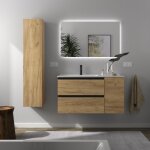 Meuble de salle de bain bequia plus metal 90cm ch�ne vasque porcelaine robinet � gauche 1p