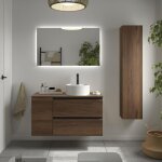 Meuble de salle de bain bequia plus metal 90cm noyer vasque � poser porcelaine c�t� r�versible 1p