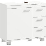 Meuble de salle de bain blanc avec 3 tiroirs et porte amortie, dimensions 70x30x64 cm, rangement sous ...