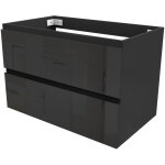 Meuble de salle de bain brillant 80cm avec 2 tiroirs, meuble sans vasque, noir