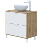 Meuble de salle de bain coloris ch�ne / blanc brillant (lavabo non inclus) - longueur 79 x hauteur 79 ...