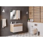 Lpp - meuble salle de bain design moderne complet savva avec miroir largeur 65 cm chne clair et blanc ...