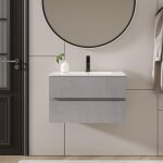 Uev - meuble salle de bain avec deux tiroirs, meuble suspendu 75cm, avec lavabo en céramique, tiroirs ... Uev - meuble salle de bain avec deux tiroirs, meuble suspendu 75cm, avec lavabo en céramique, tiroirs ...