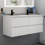 Meuble de salle de bain avec double vasque blanc, 120 cm meuble blanc avec lavabo meuble � 4 tiroirs