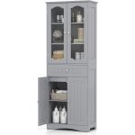 Meuble de salle de bain haut, armoire colonne avec �tag�re r�glable, porte en verre, meuble de rangement ...