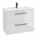 Meuble de salle de bain avec lavabo - 80x40 cm - blanc brillant - 2 tiroirs spacieux - poign�es noires ...