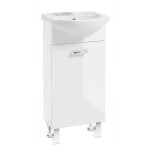 Meuble de salle de bain avec lavabo, blanc brillant, 40x84, sur pieds mea, avec robinet chrom allong ...