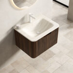 Meuble de salle de bain lavabo encastr� sans joint pierre fritt�e �l�gant beige noyer