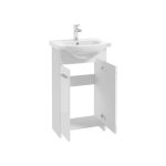 Meuble sous vasque simple blanc 50 cm ? lavabo int�gr� ? hauteur 85 cm ? panneau stratifi� blanc laqu� ...