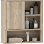 Meuble de salle de bain mural avec �tag�res r�glables, porte coulissante et �tag�res ouvertes, en bois ...