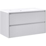 Meuble de salle bain mural avec vasque 100 x 46 cm avec 2 tiroirs rangement gris bahia