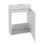 Meuble de salle de bain avec un petit lavabo suspendu blanc brillant 50x70 et un robinet chrom� rallong� ...