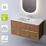 Meuble de salle de bain plan vasque cramique, 2 tiroirs chne moyen poigne inox satin, l80xh54xp45, ...