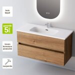 Meuble de salle de bain plan vasque cramique, 2 tiroirs, l100xh54xp45, chne naturel, ancona