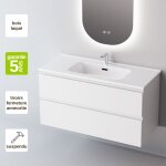 Meuble de salle de bain plan vasque cramique, 2 tiroirs, l100xh54xp45, laqu blanc mat, step