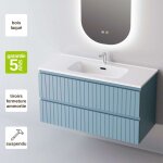 Meuble de salle de bain plan vasque cramique, 2 tiroirs, l100xh54xp45, laqu cobalt mat, glow