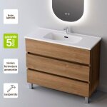 Meuble de salle de bain plan vasque cramique, 3 tiroirs, l60xh90xp45, chne naturel, atrani